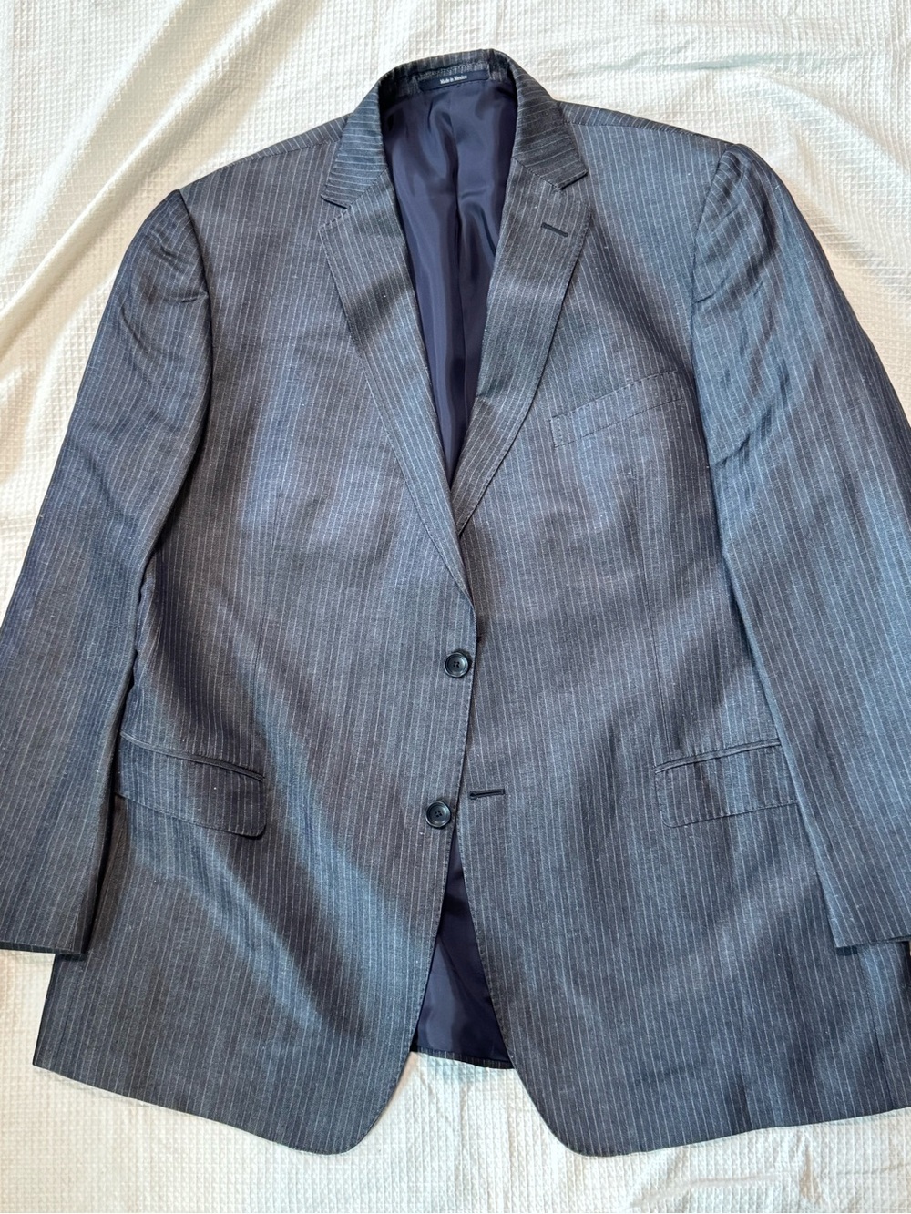 Zegna 46R Men's Pinstripe Blazer - Gray blue denim like